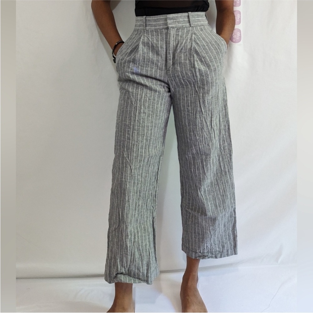 Uniqlo Linen Cotton Pinstripe Wide Leg Pants
